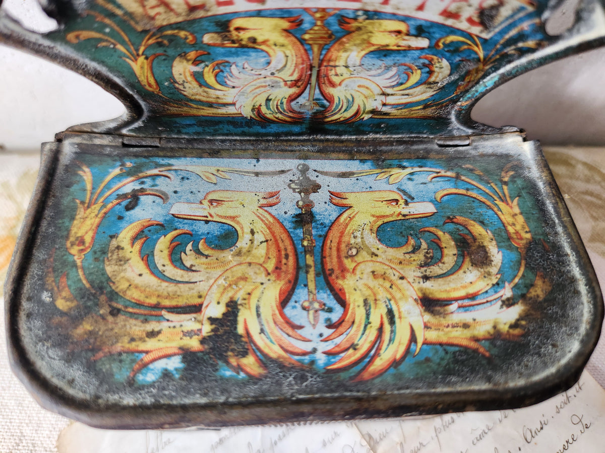 Antique French Tin Pyrogene Matches Holder For Wall Hanging