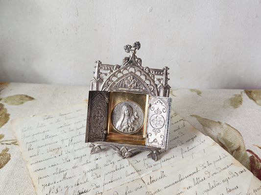 French 1920s St Therese Triptych Portable Pocket Shrine