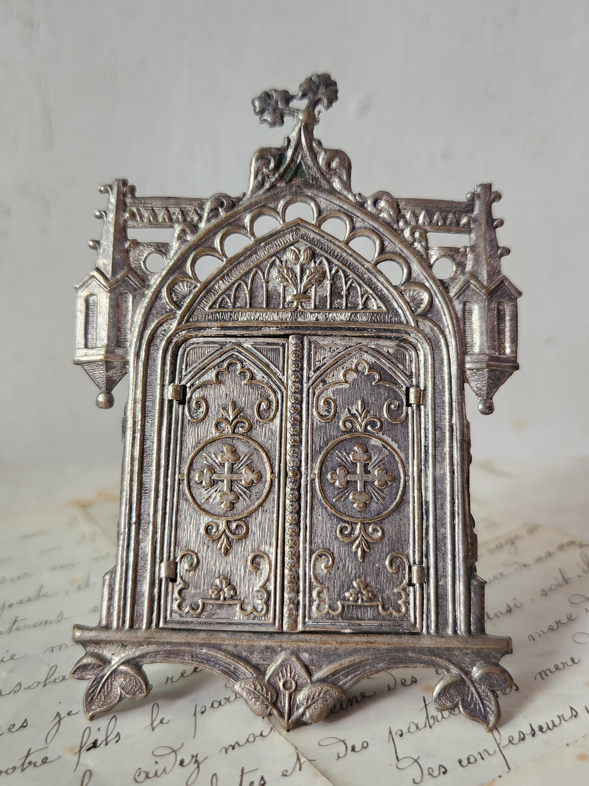 French 1920s St Therese Triptych Portable Pocket Shrine