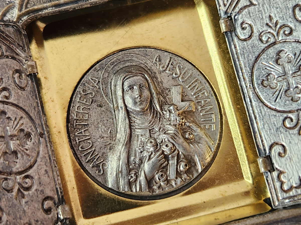 French 1920s St Therese Triptych Portable Pocket Shrine