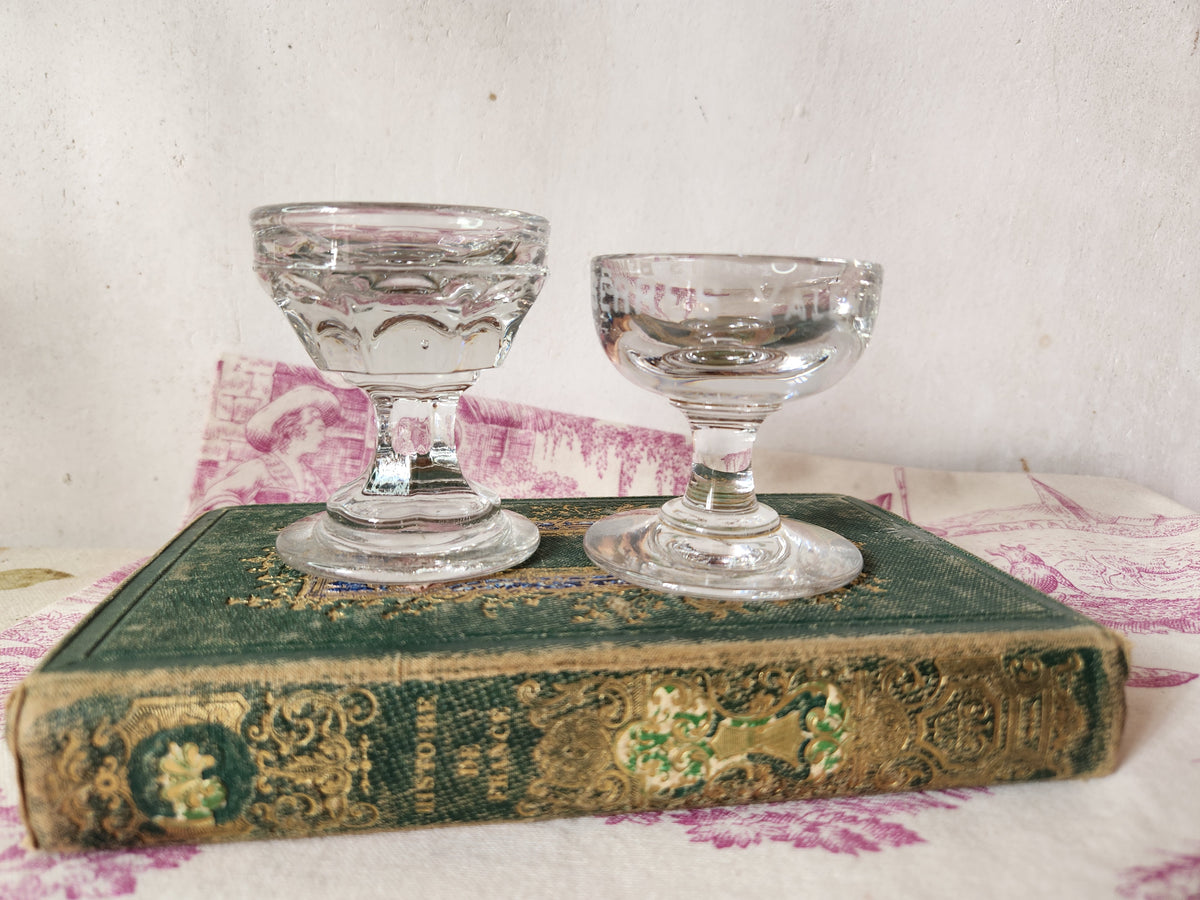 Antique Pair of Mismatched Shallow Penny Lick & Benoit Serres Alcohol Fruit Glass