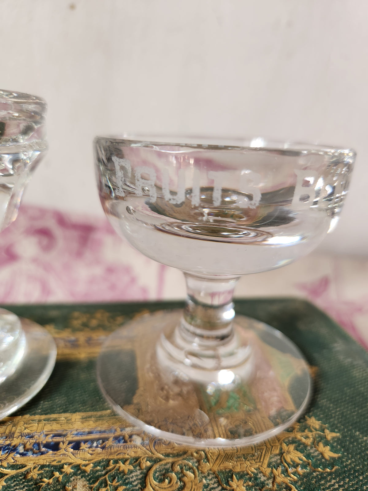 Antique Pair of Mismatched Shallow Penny Lick & Benoit Serres Alcohol Fruit Glass