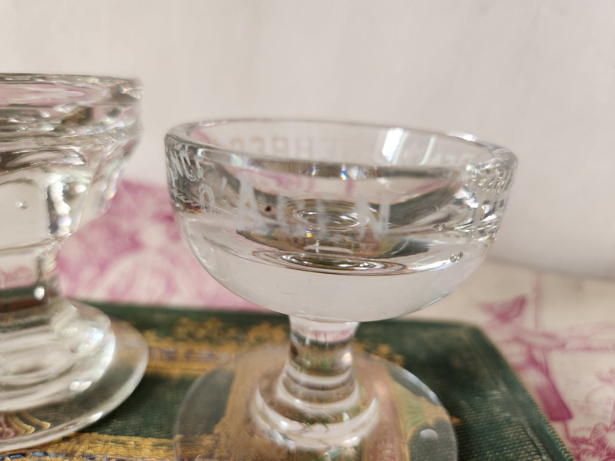 Antique Pair of Mismatched Shallow Penny Lick & Benoit Serres Alcohol Fruit Glass