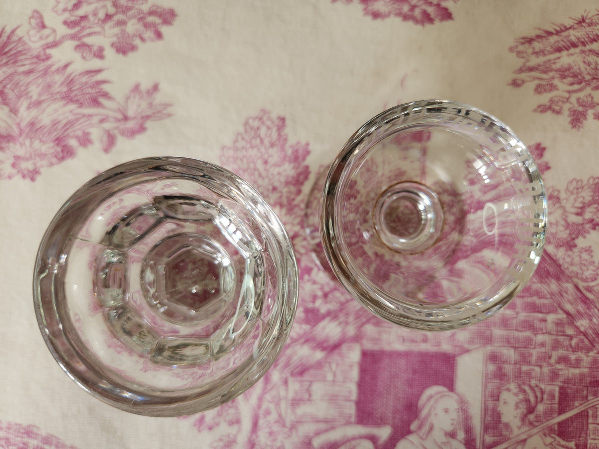 Antique Pair of Mismatched Shallow Penny Lick & Benoit Serres Alcohol Fruit Glass