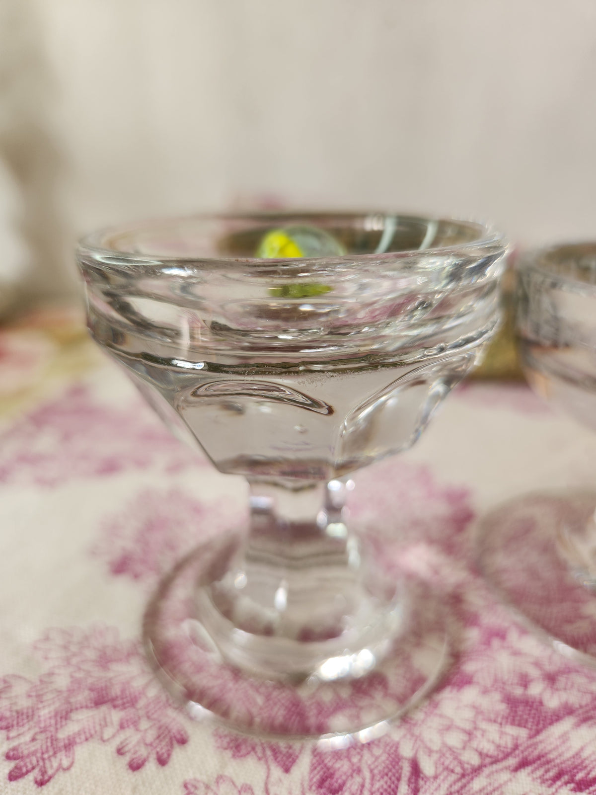 Antique Pair of Mismatched Shallow Penny Lick & Benoit Serres Alcohol Fruit Glass