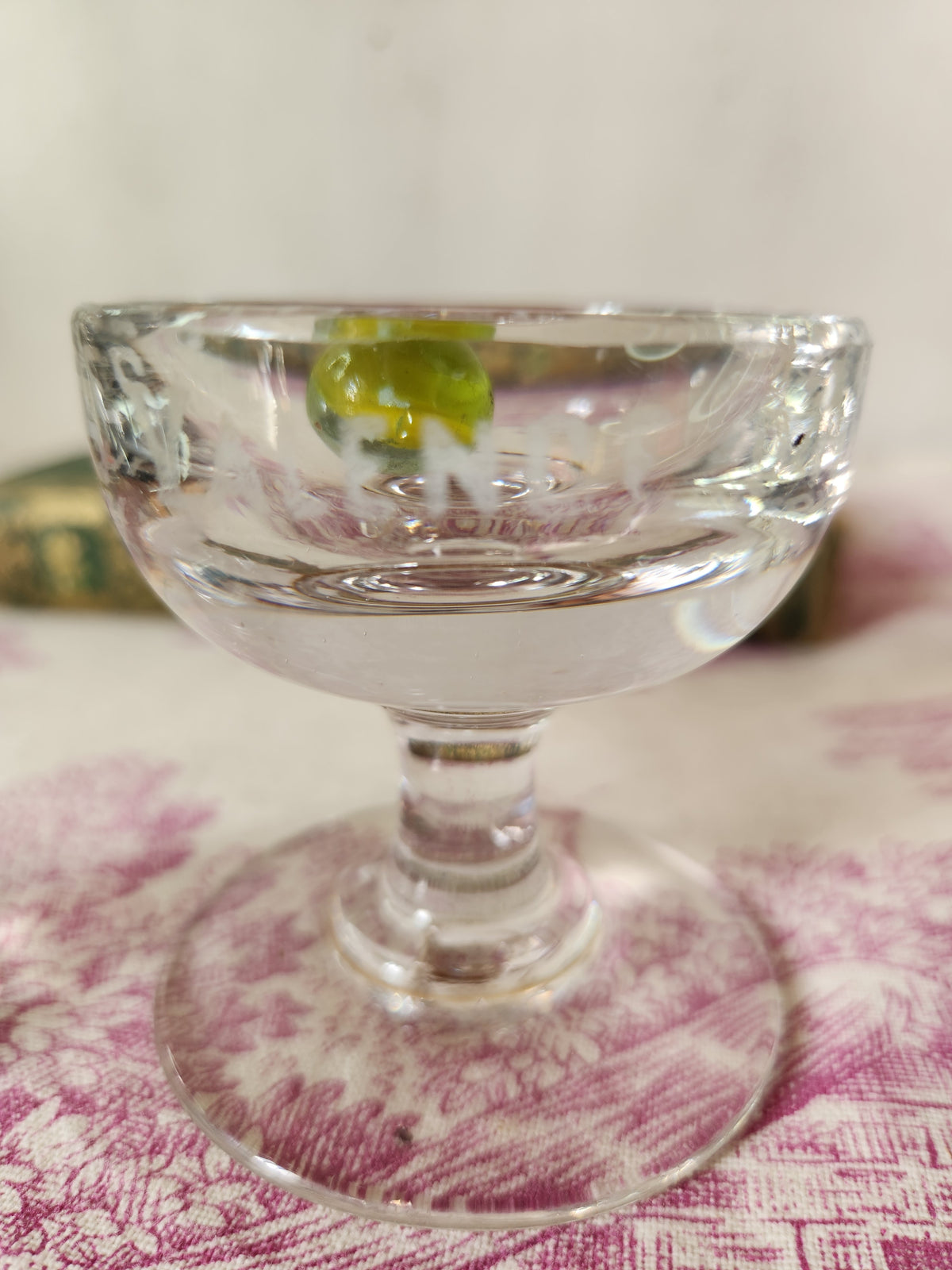 Antique Pair of Mismatched Shallow Penny Lick & Benoit Serres Alcohol Fruit Glass