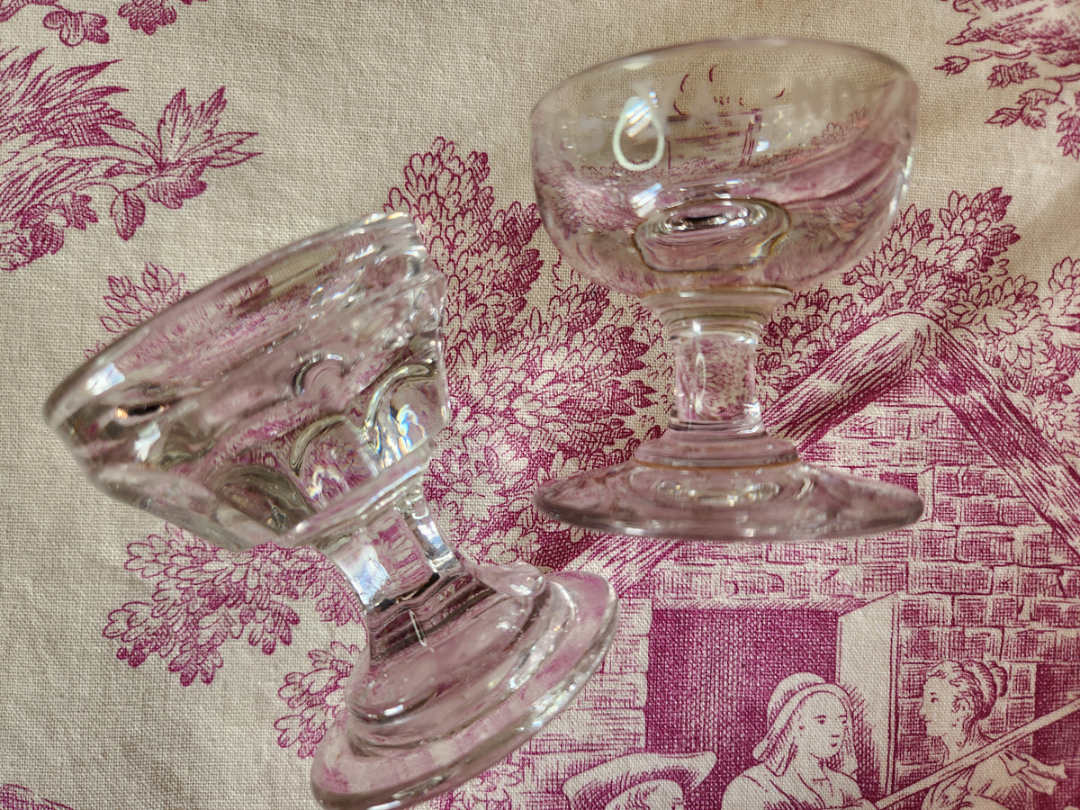 Antique Pair of Mismatched Shallow Penny Lick & Benoit Serres Alcohol Fruit Glass