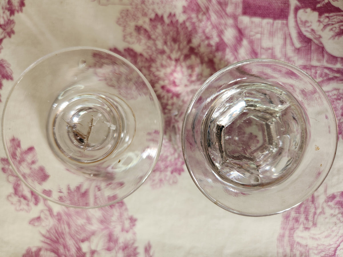 Antique Pair of Mismatched Shallow Penny Lick & Benoit Serres Alcohol Fruit Glass