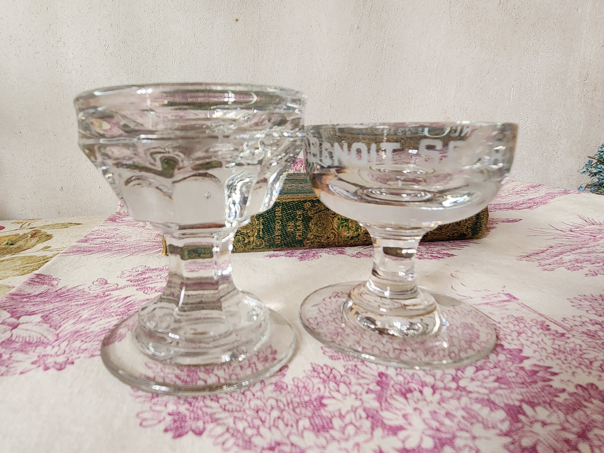 Antique Pair of Mismatched Shallow Penny Lick & Benoit Serres Alcohol Fruit Glass