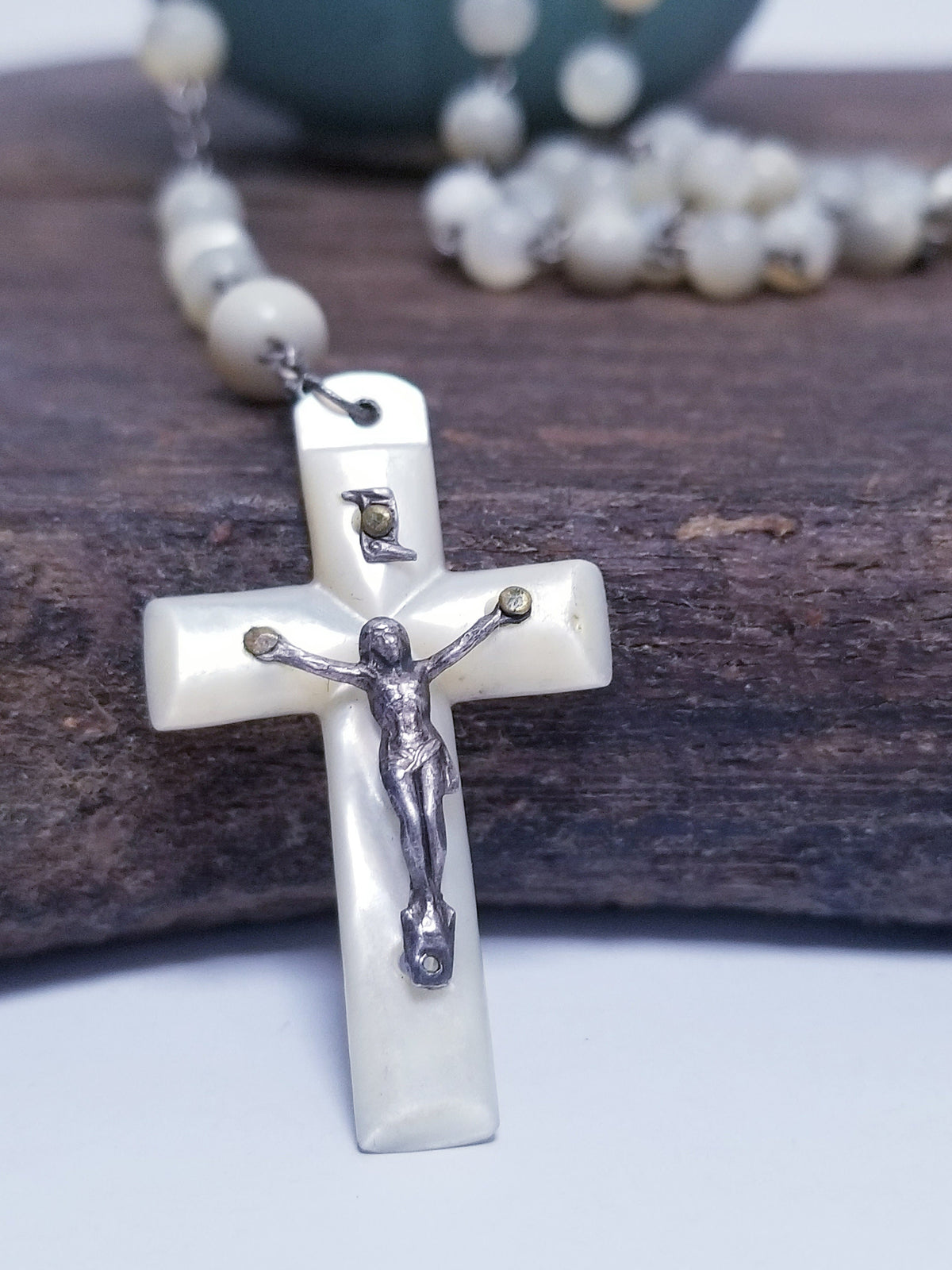 Vintage French Mother of Pearl Rosary, 1930s Chaplet