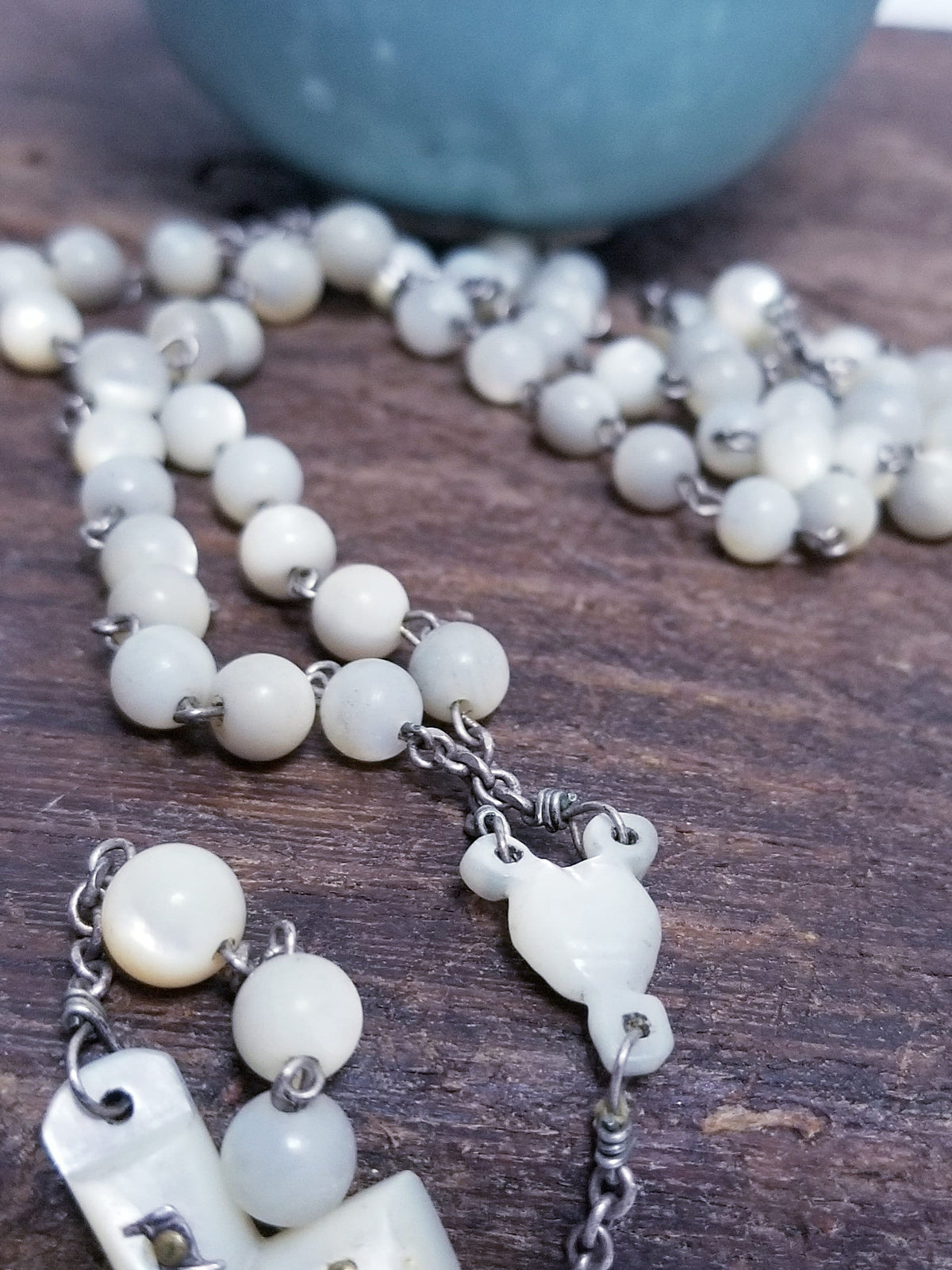 Vintage French Mother of Pearl Rosary, 1930s Chaplet