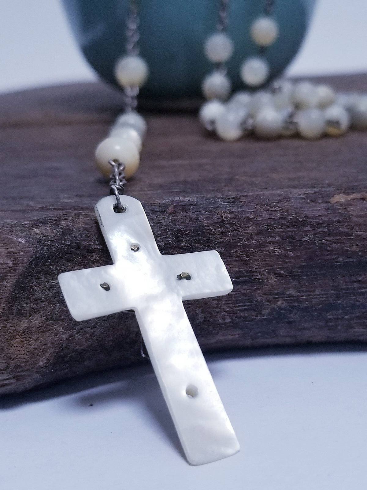 Vintage French Mother of Pearl Rosary, 1930s Chaplet