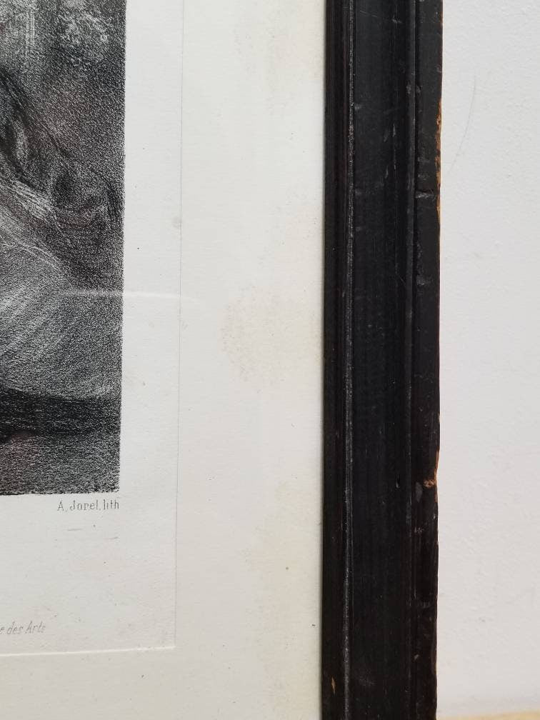 Antique 1800s Namouna Lithograph Print By A Jorel In a Black Wood Frame