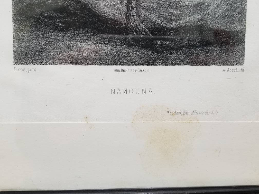 Antique 1800s Namouna Lithograph Print By A Jorel In a Black Wood Frame