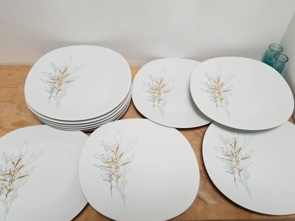Assiettes en porcelaine de Limoges Raynaud vintage rares : Art abstrait à la feuille d'or LR Mallet