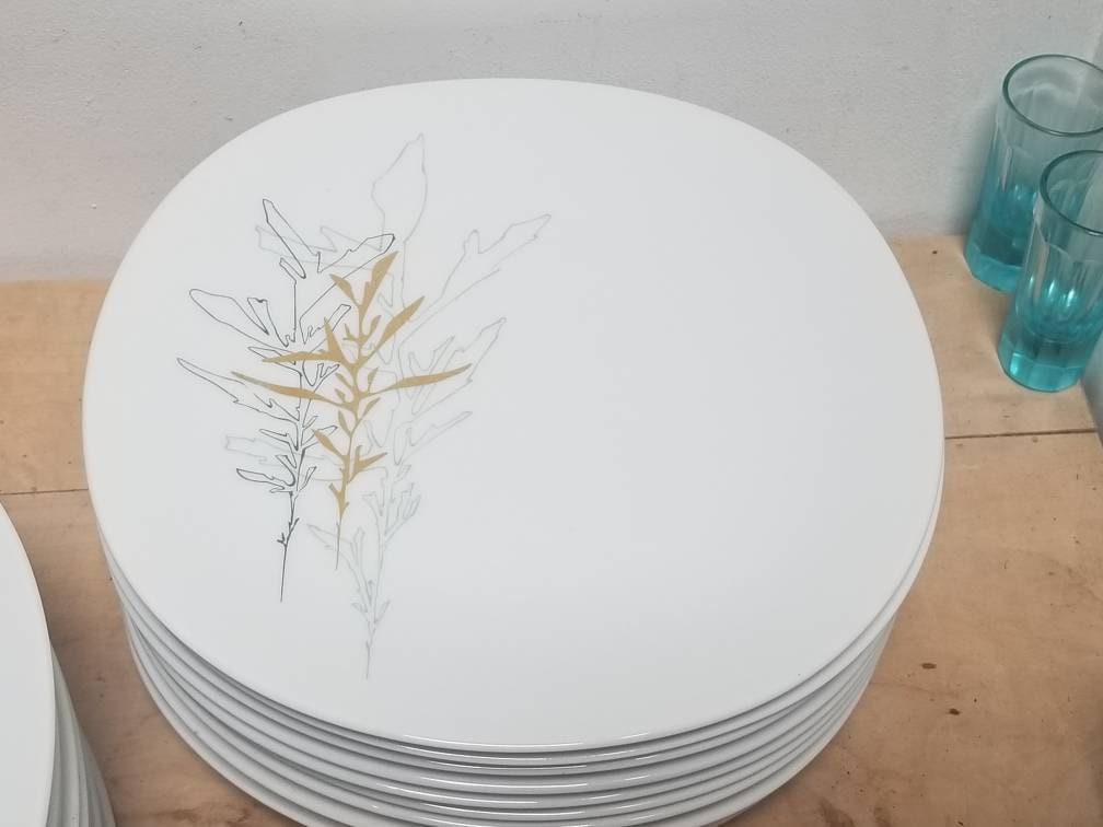 Assiettes en porcelaine de Limoges Raynaud vintage rares : Art abstrait à la feuille d'or LR Mallet