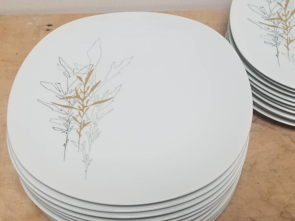 Assiettes en porcelaine de Limoges Raynaud vintage rares : Art abstrait à la feuille d'or LR Mallet