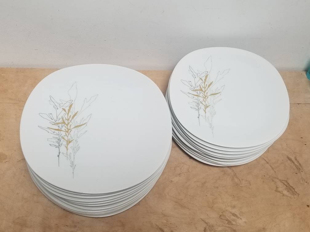 Assiettes en porcelaine de Limoges Raynaud vintage rares : Art abstrait à la feuille d'or LR Mallet