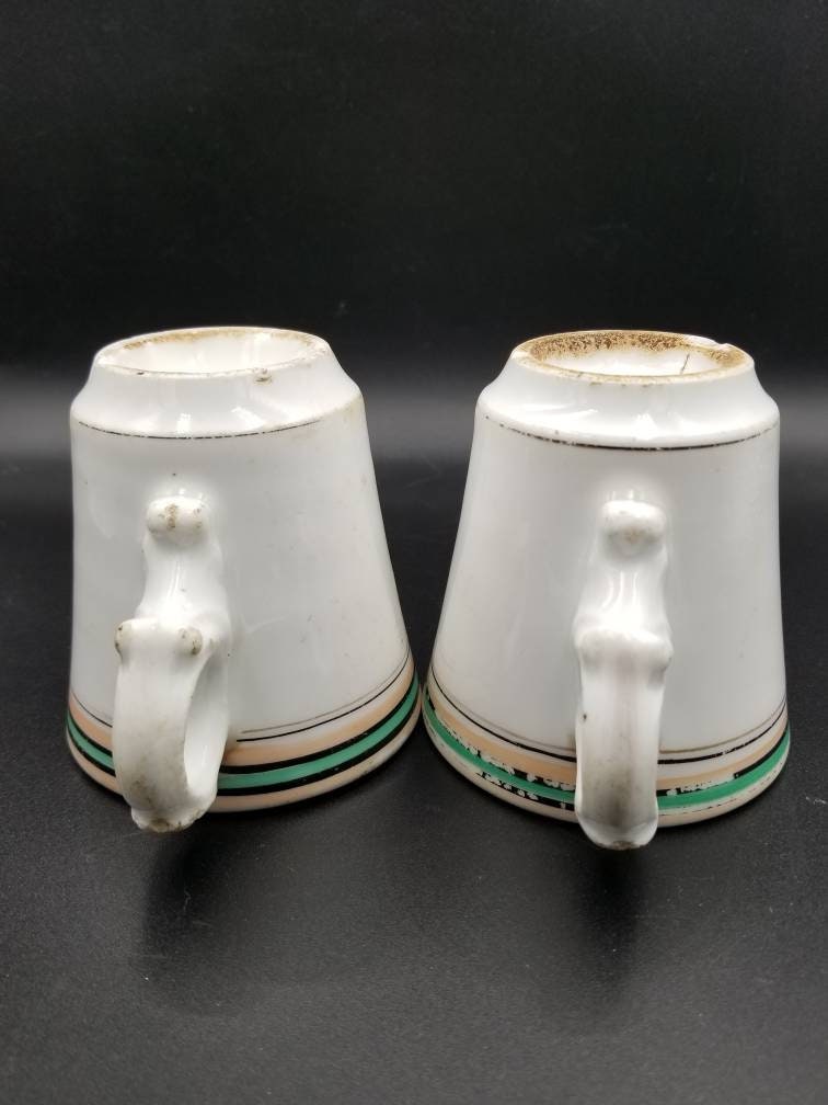 Antique Timeworn French Brulot Coffee Cups: Whiteware Espress 1800s Bistroware