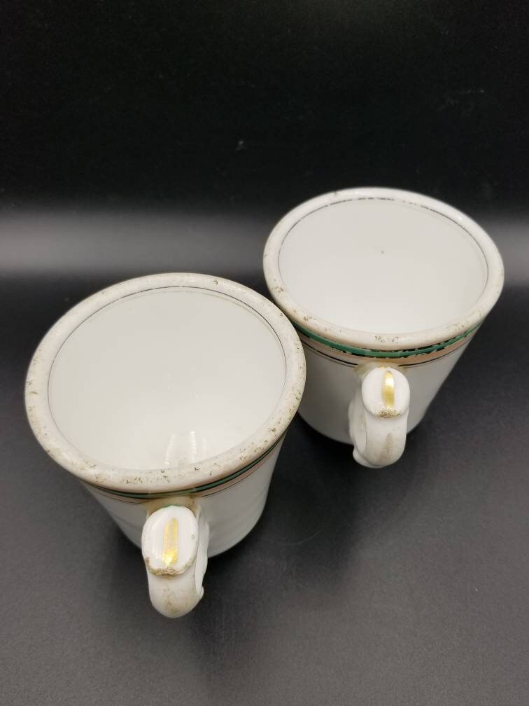 Antique Timeworn French Brulot Coffee Cups: Whiteware Espress 1800s Bistroware