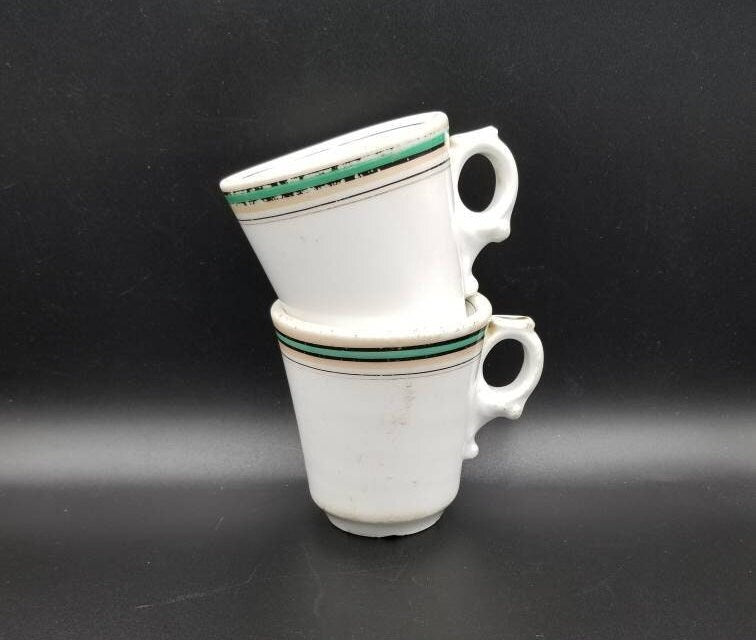 Antique Timeworn French Brulot Coffee Cups: Whiteware Espress 1800s Bistroware