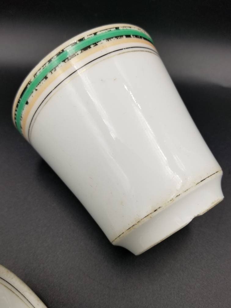 Antique Timeworn French Brulot Coffee Cups: Whiteware Espress 1800s Bistroware
