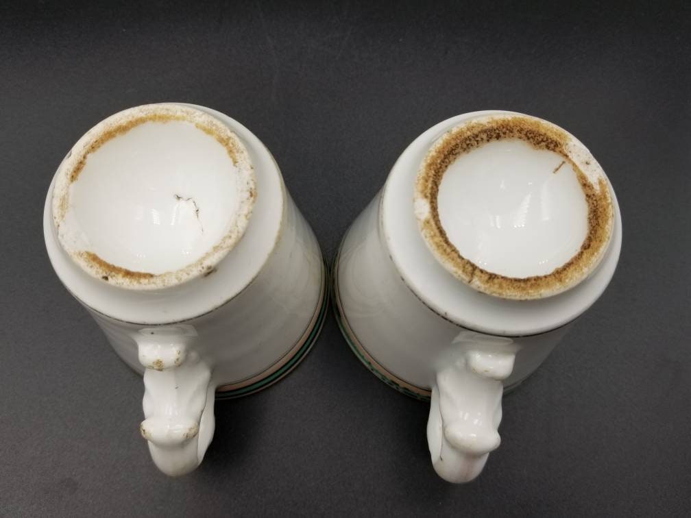 Antique Timeworn French Brulot Coffee Cups: Whiteware Espress 1800s Bistroware