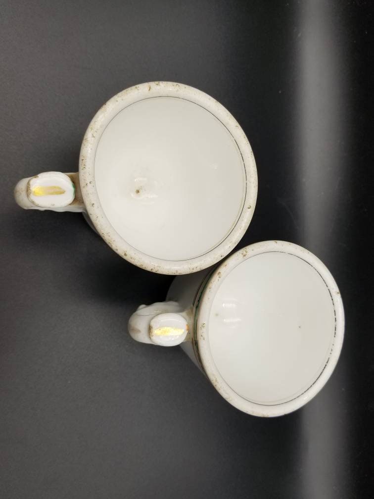 Antique Timeworn French Brulot Coffee Cups: Whiteware Espress 1800s Bistroware