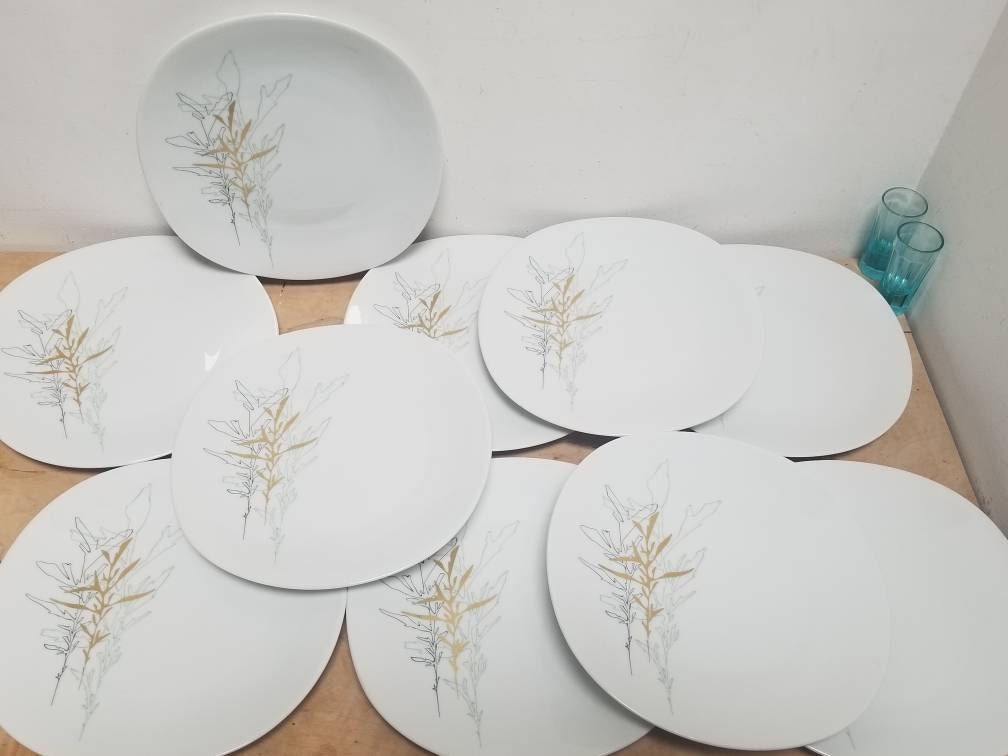 Assiettes en porcelaine de Limoges Raynaud vintage rares : Art abstrait à la feuille d'or LR Mallet