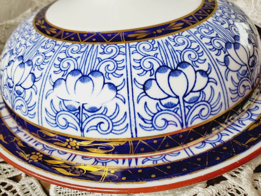 Antike Royal Worcester Butterglocke Blaue Lilie 1881