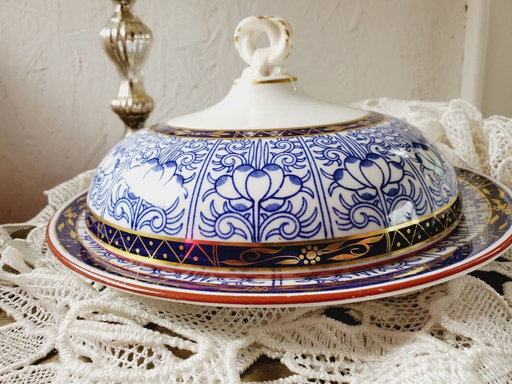 Antike Royal Worcester Butterglocke Blaue Lilie 1881