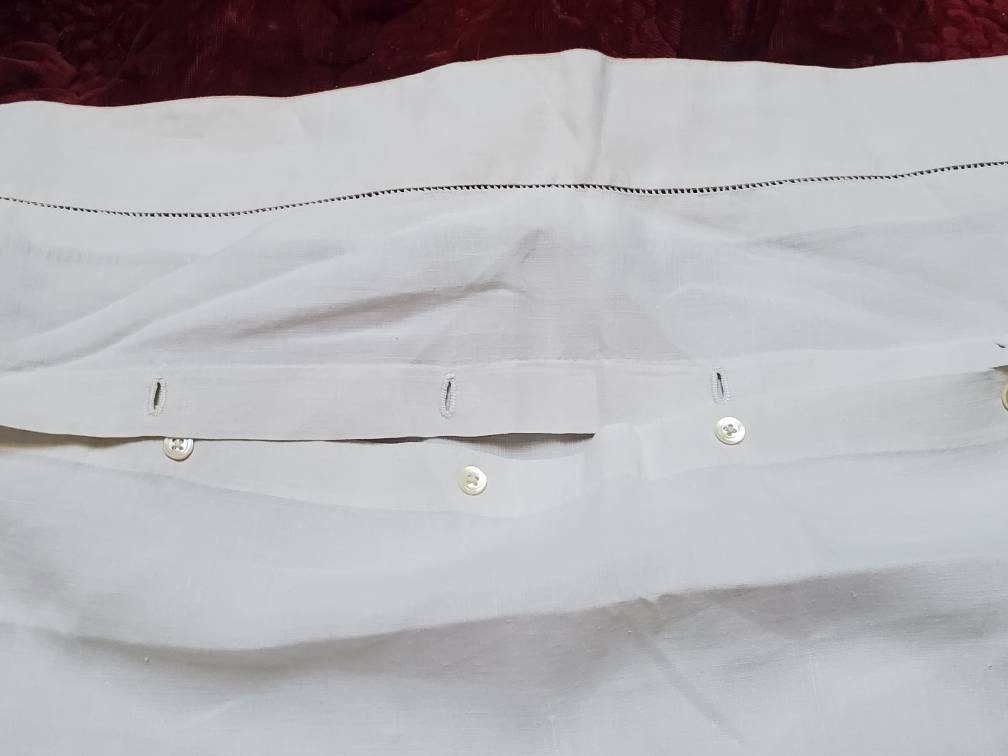 Antique French Linen Pillowcase Sham: XL White Monogrammed 'PM' with Pink Border