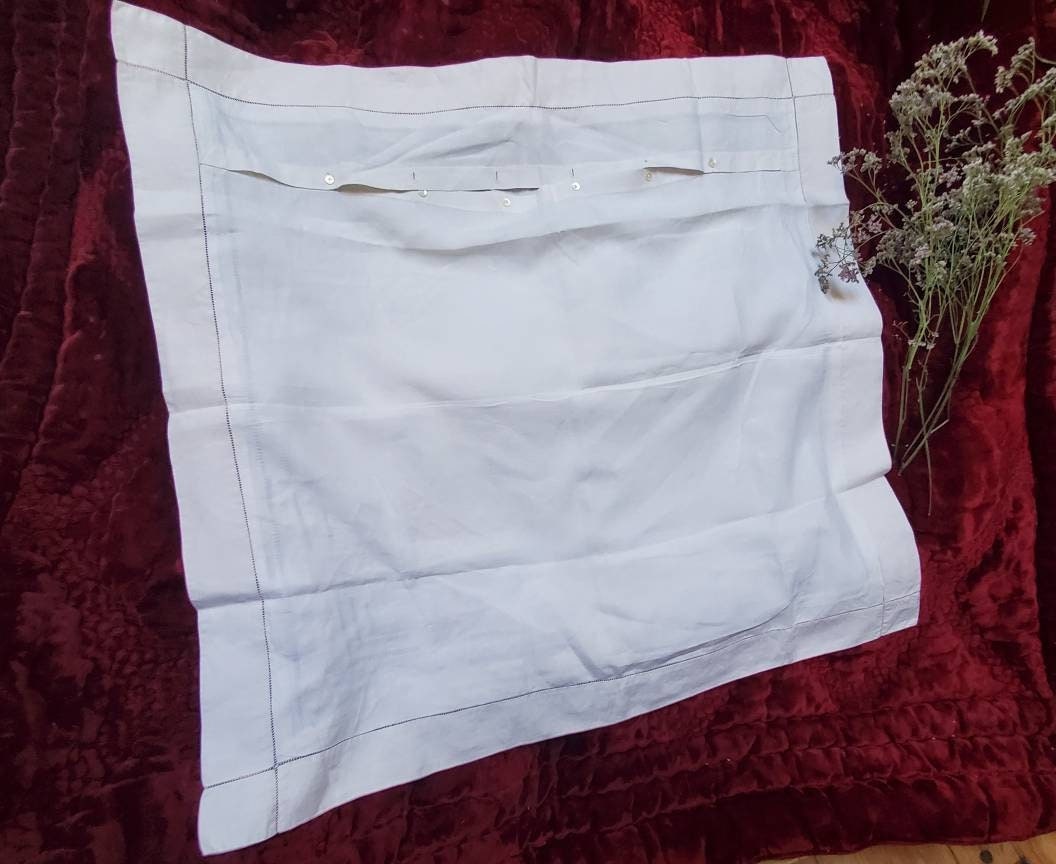 Antique French Linen Pillowcase Sham: XL White Monogrammed 'PM' with Pink Border