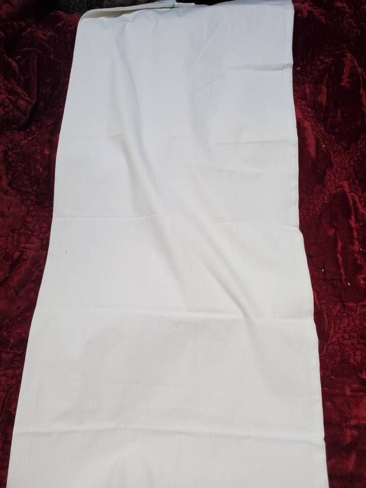 Antique French Green Embroidered Monogram DA White Cotton Long Bolster Pillowcase