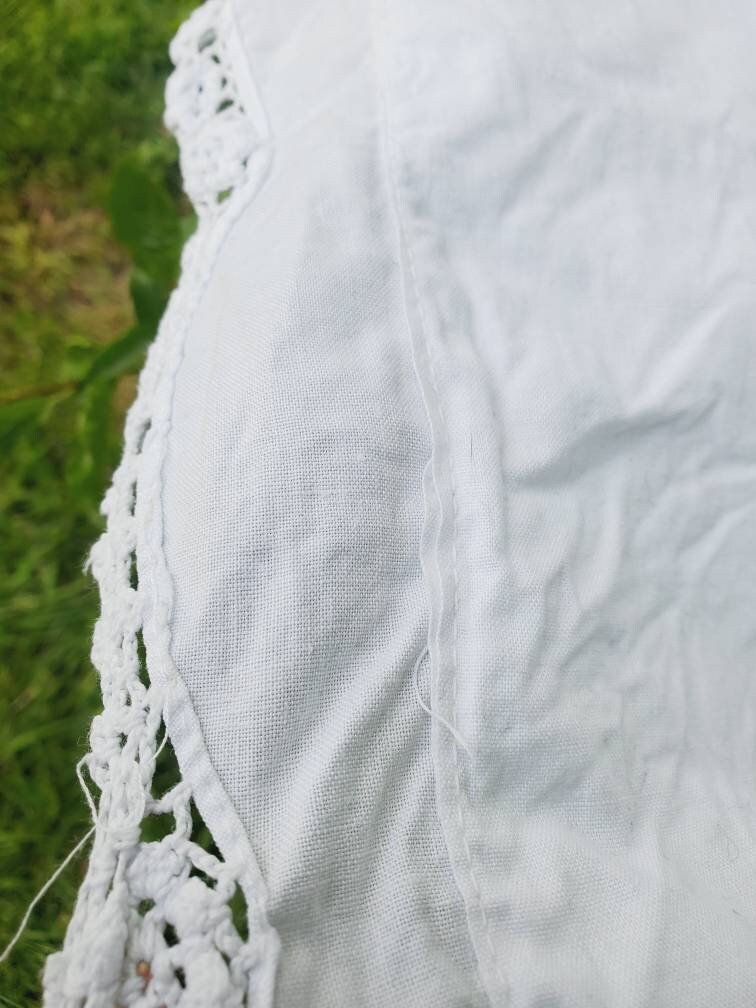 Vintage French Cotton Pillowcase: Cross Stitch Floral Lace Edge
