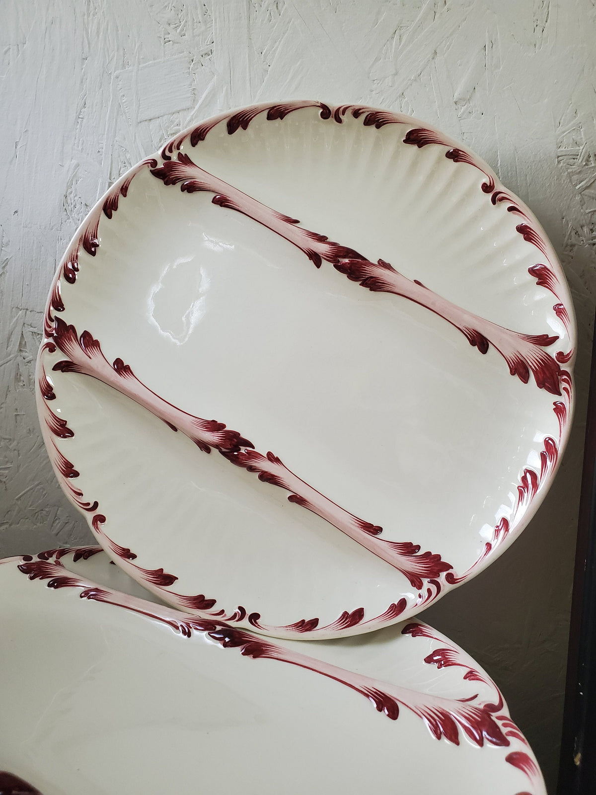 Antique Sarreguemines Asparagus Plate: French Ironstone Victorian Dinnerware