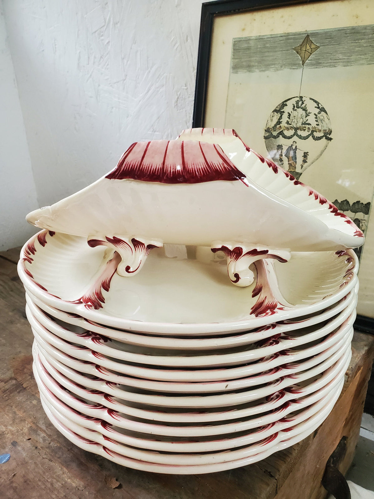 Antique Sarreguemines Asparagus Plate: French Ironstone Victorian Dinnerware