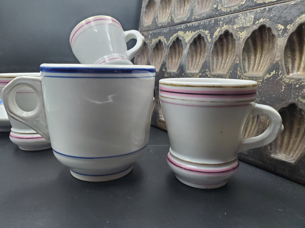 Antique French Brulot Coffee Cups: Heavy Whiteware Demi-Tasse, 1800s Bistroware