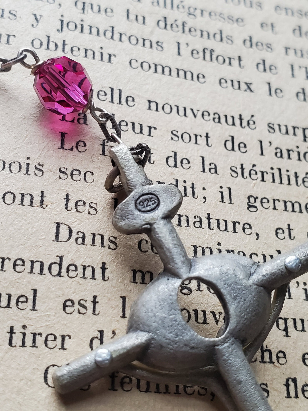 Vintage French Sterling Silver Rosary: Brutalist Crucifix, Pink Glass Beads