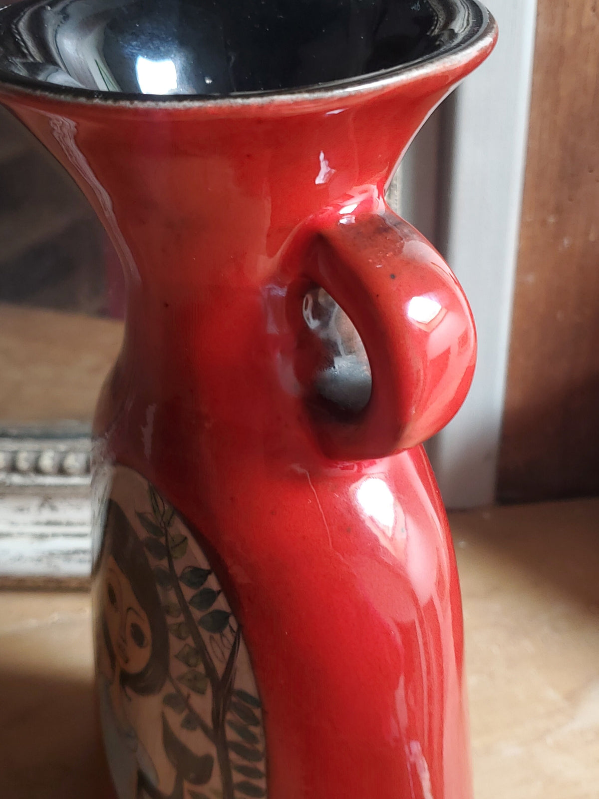 Vintage French Studio Pottery Vase: Red Glazed Female Portrait, JdL 330