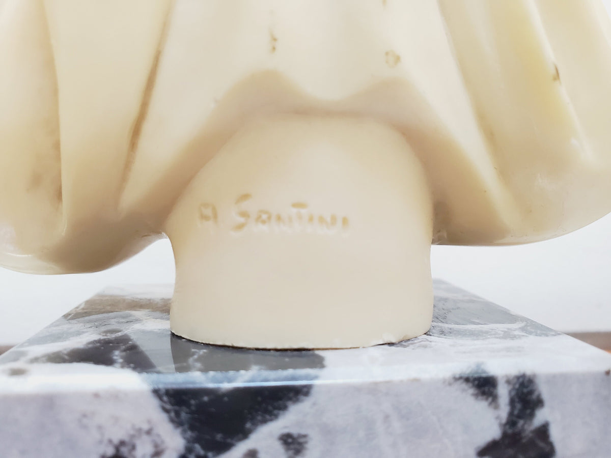 Vintage A. Santini Madonna Sacred Heart Sculpture: Italian Religious Bust, Marble Base