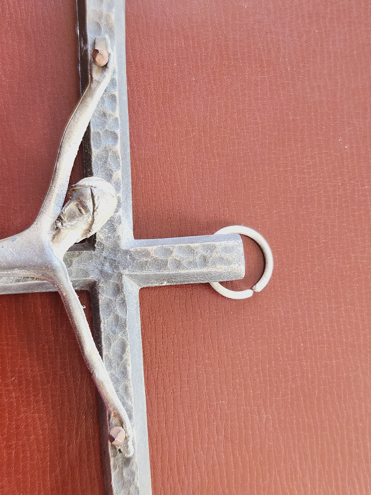 Vintage French Pewter Crucifix: Naive Brutalist Religious Wall Art