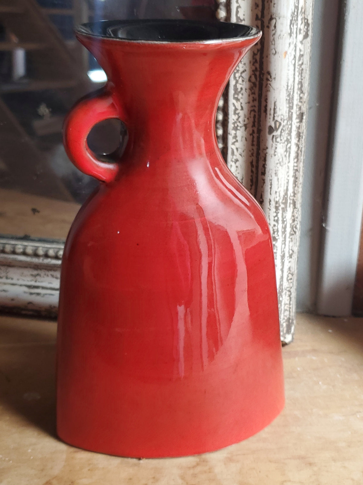 Vintage French Studio Pottery Vase: Red Glazed Female Portrait, JdL 330