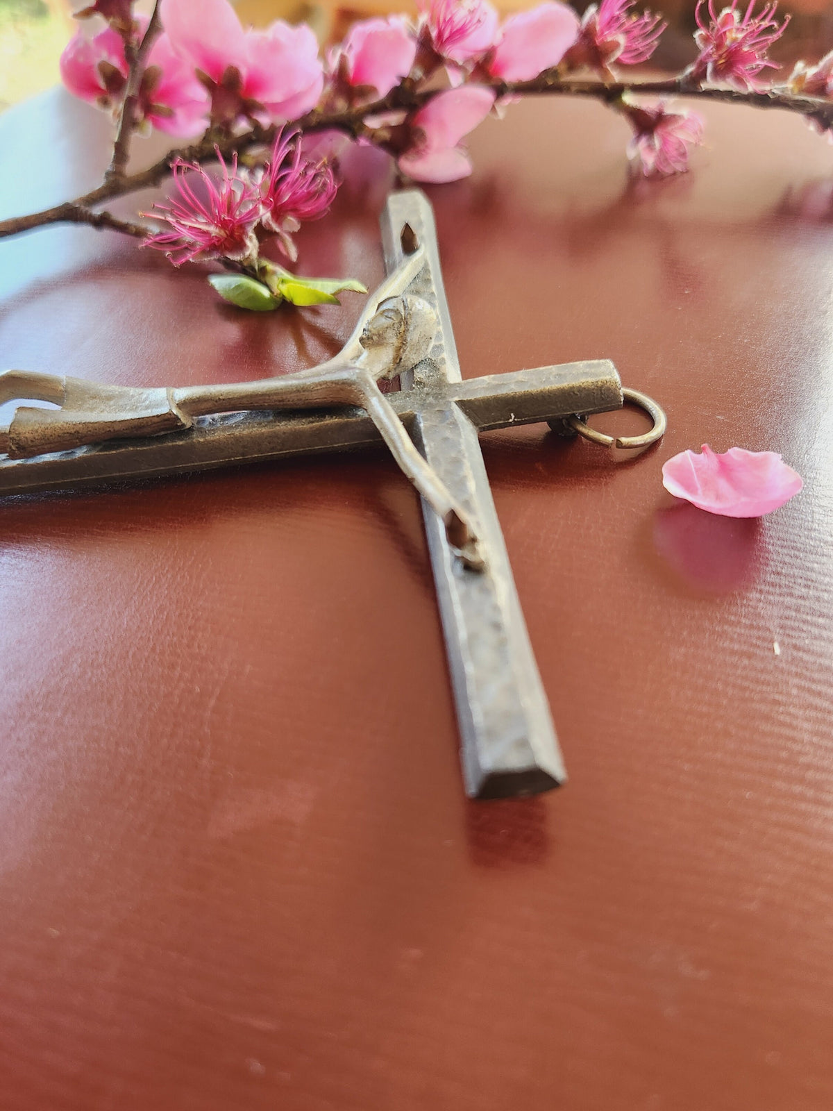 Vintage French Pewter Crucifix: Naive Brutalist Religious Wall Art