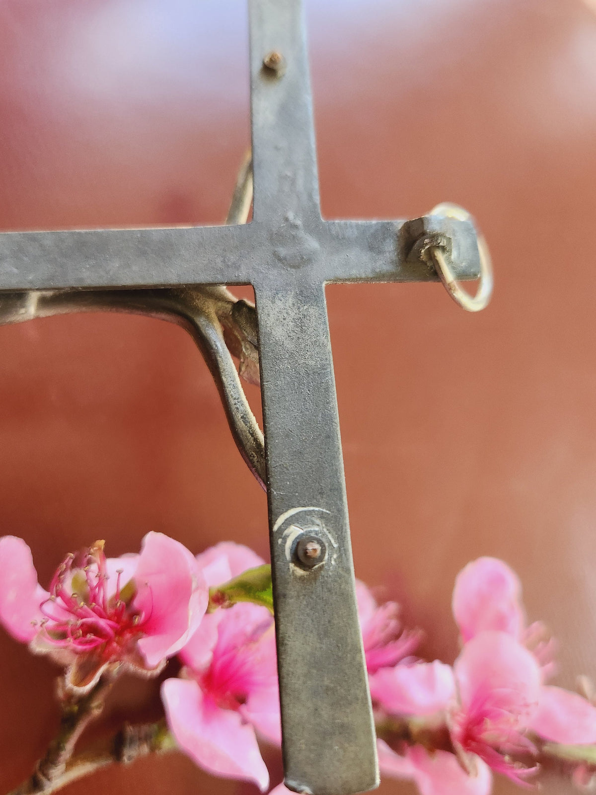 Vintage French Pewter Crucifix: Naive Brutalist Religious Wall Art