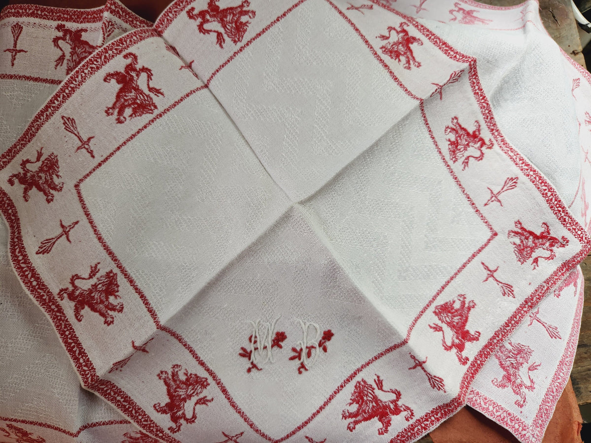 Antique French 6x Monogrammed MB & CB Cotton Table Napkins Red Embroidery Stitching