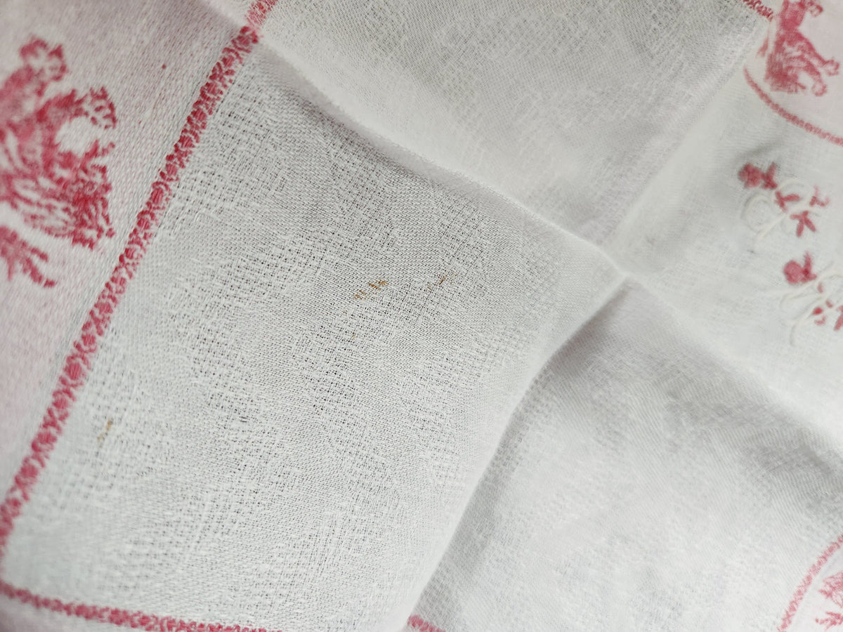 Antique French 6x Monogrammed MB & CB Cotton Table Napkins Red Embroidery Stitching