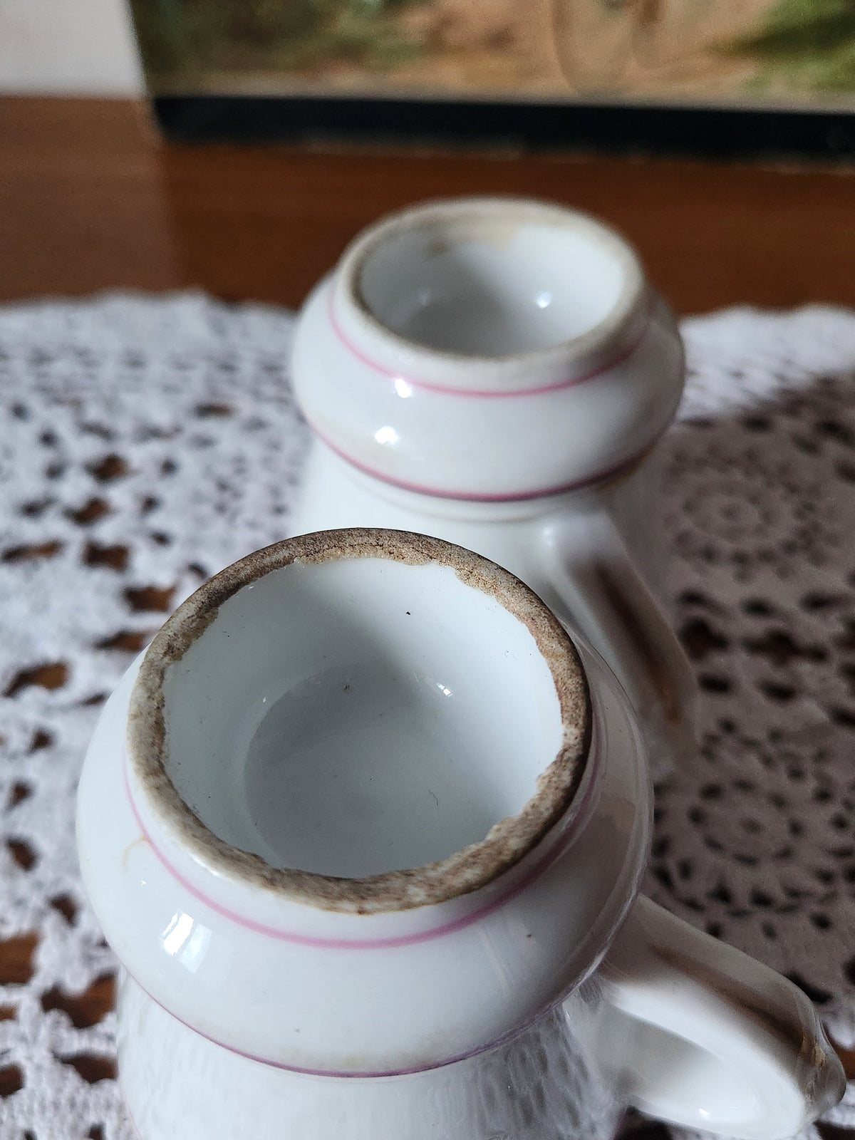 Antique French Brulot Coffee Cups: Heavy Whiteware Demi-Tasse, 1800s Bistroware