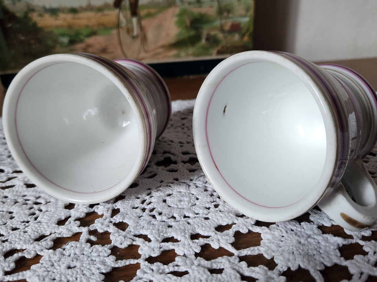 Antique French Brulot Coffee Cups: Heavy Whiteware Demi-Tasse, 1800s Bistroware