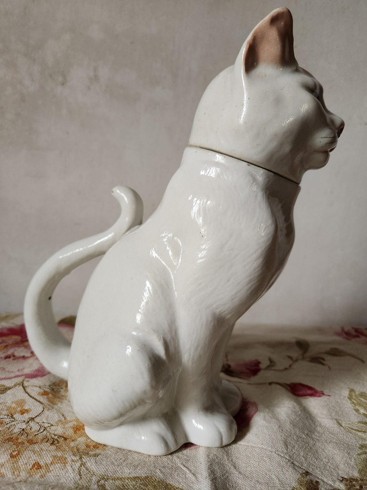 Antique French Majolica Cat Carafe: George Dreyfus Absinthe Pitcher